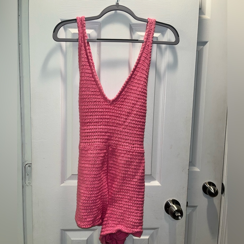 FP Beach Free People Pink Crochet Knit Romper Cover Up